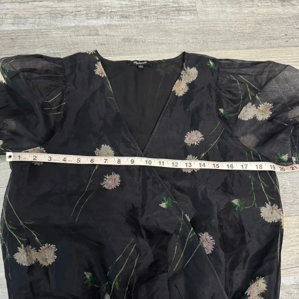 Madewell floral 100% silk wrap blouse sheer puff sleeve oversized fit small C29